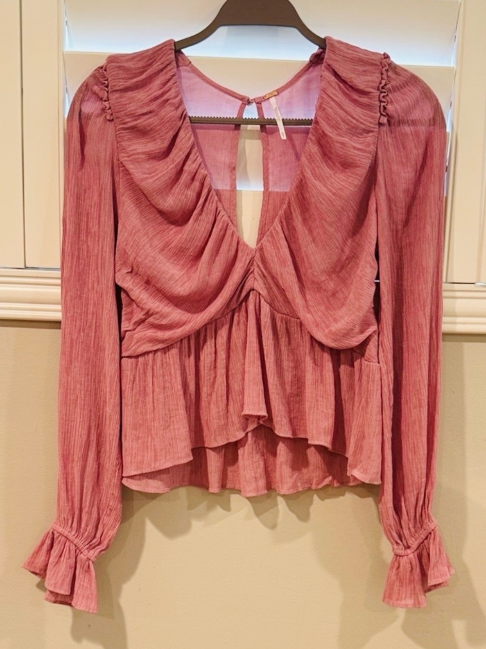 NWOT Free People Blush Pink Ruffled Blouse